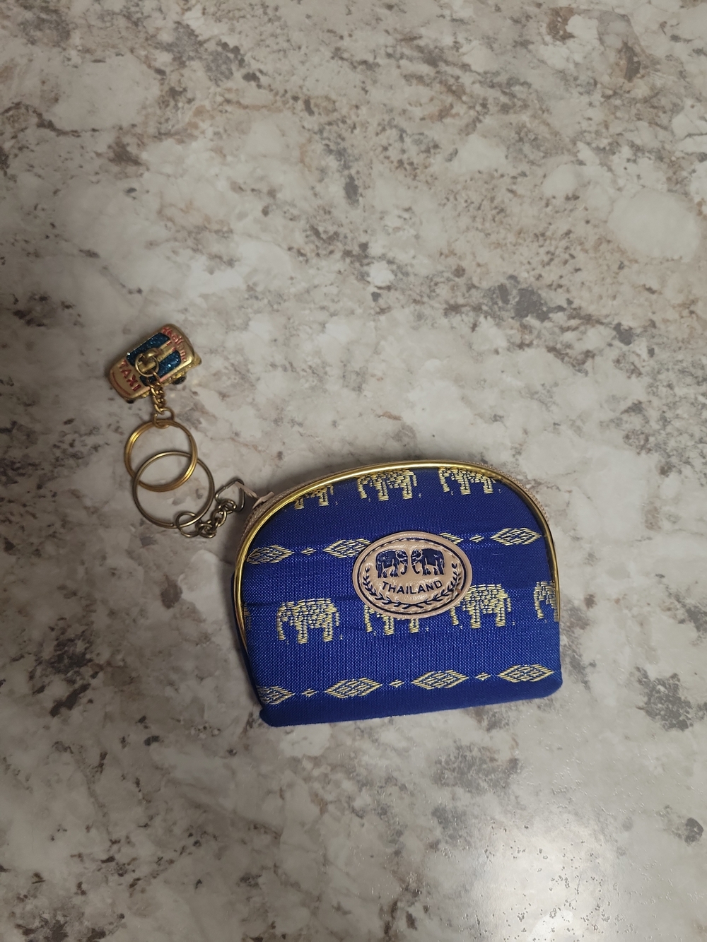 Blue Elephant Pattern Coin Pouch Keychain - Thailand